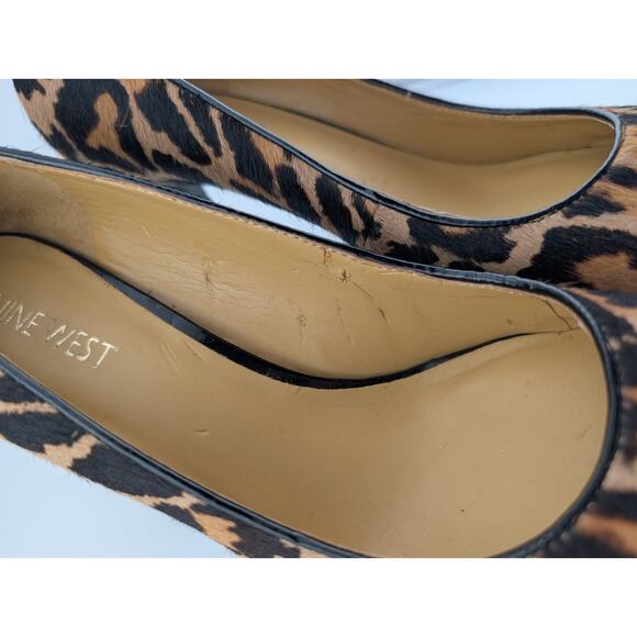 Nine West Women's Size 8 Leopard Heels Cow Leather Real Fur Cheetah Print Pumps - Picture 9 of 11